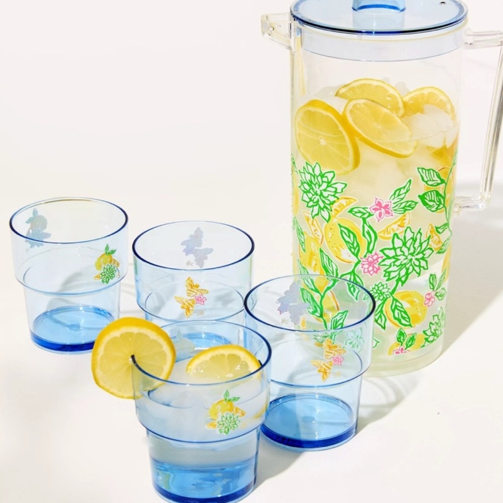 Lilly Pulitzer Floral Pitcher and 4 cup set. New in Box